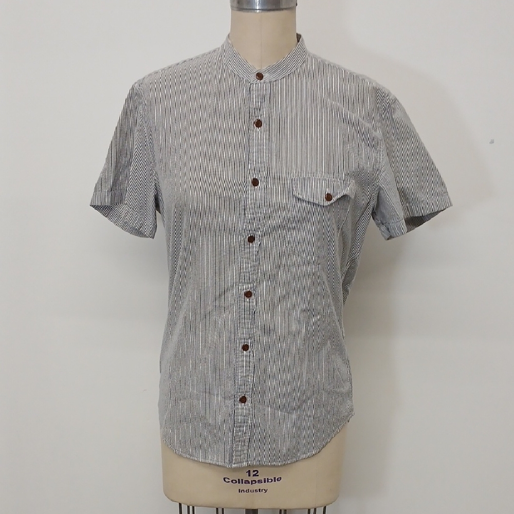 J. Crew Blue and White Striped Button Down Cotton Blouse Size M